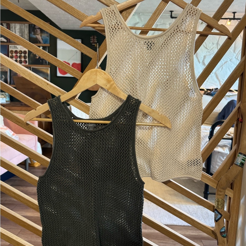 Women's Sleeveless Knit Tops - Dark Green and Cream (2 for $12!)